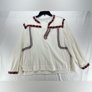 Isabel Marant Etoile Bilcky Blouse Embriodered Cream Red Women's Size 44 US 12